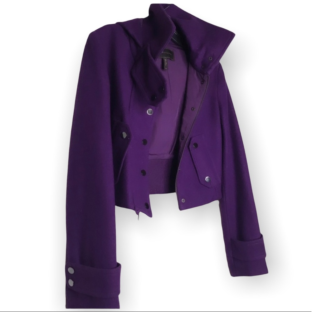 BCBGMAXAZRIA High Collar + Hooded Violet Jacket
